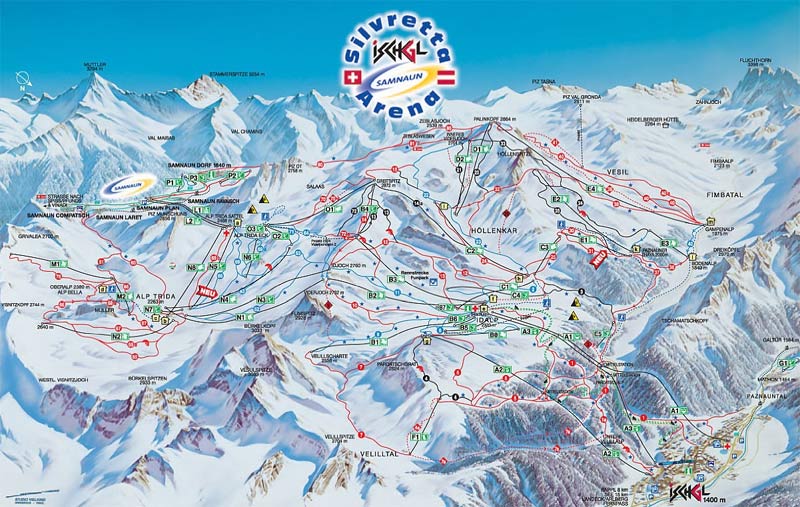 Карта трасс горнолыжного курорта Ишгль (Ischgl), Австрия