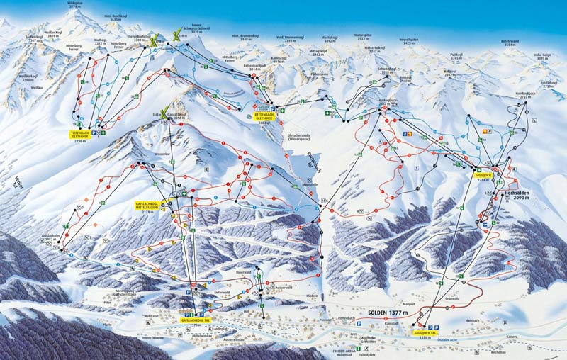 Карта трасс горнолыжного курорта Зёльден (Solden), Австрия